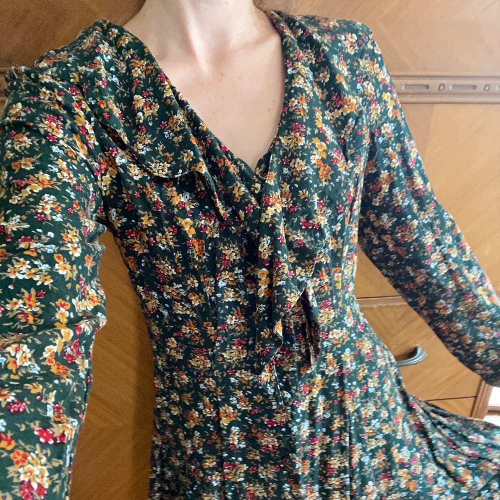 Vintage Green and Floral Fit and Flare Dress